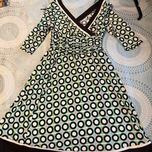 Sandra Darren Geometric Pattern Dress - Black, White, Green